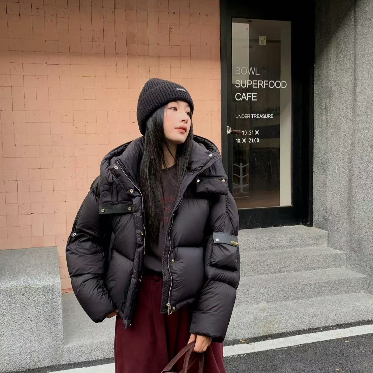 【小皮标】90连帽皮标短款羽绒服