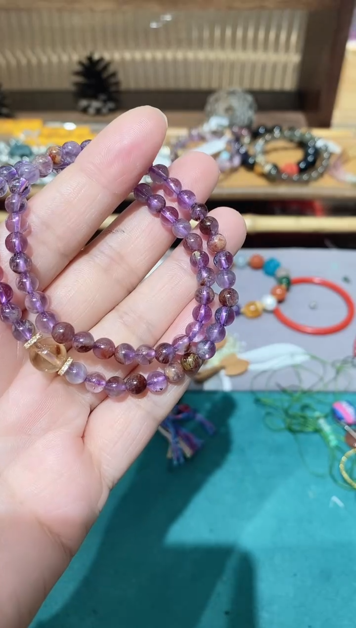 水晶手链银S925镶嵌紫水晶双圈手链68