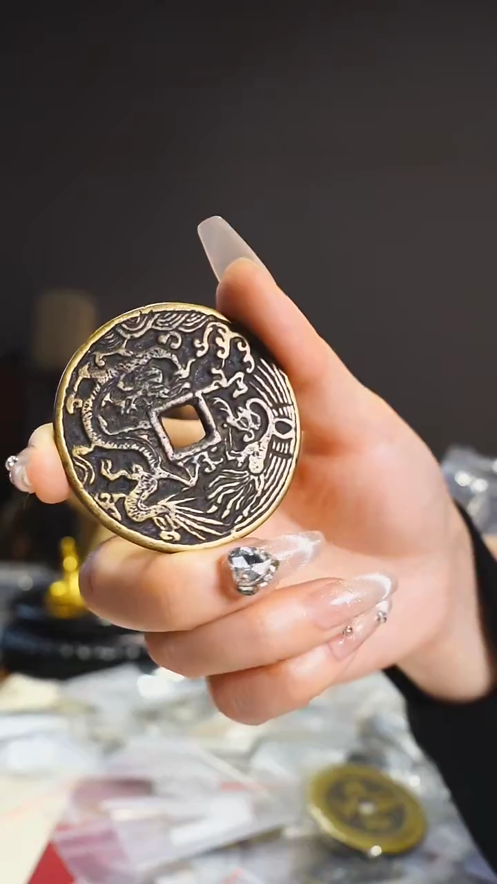 【闪购商品】铜龙凤呈祥吉语花钱/5cm/111-151