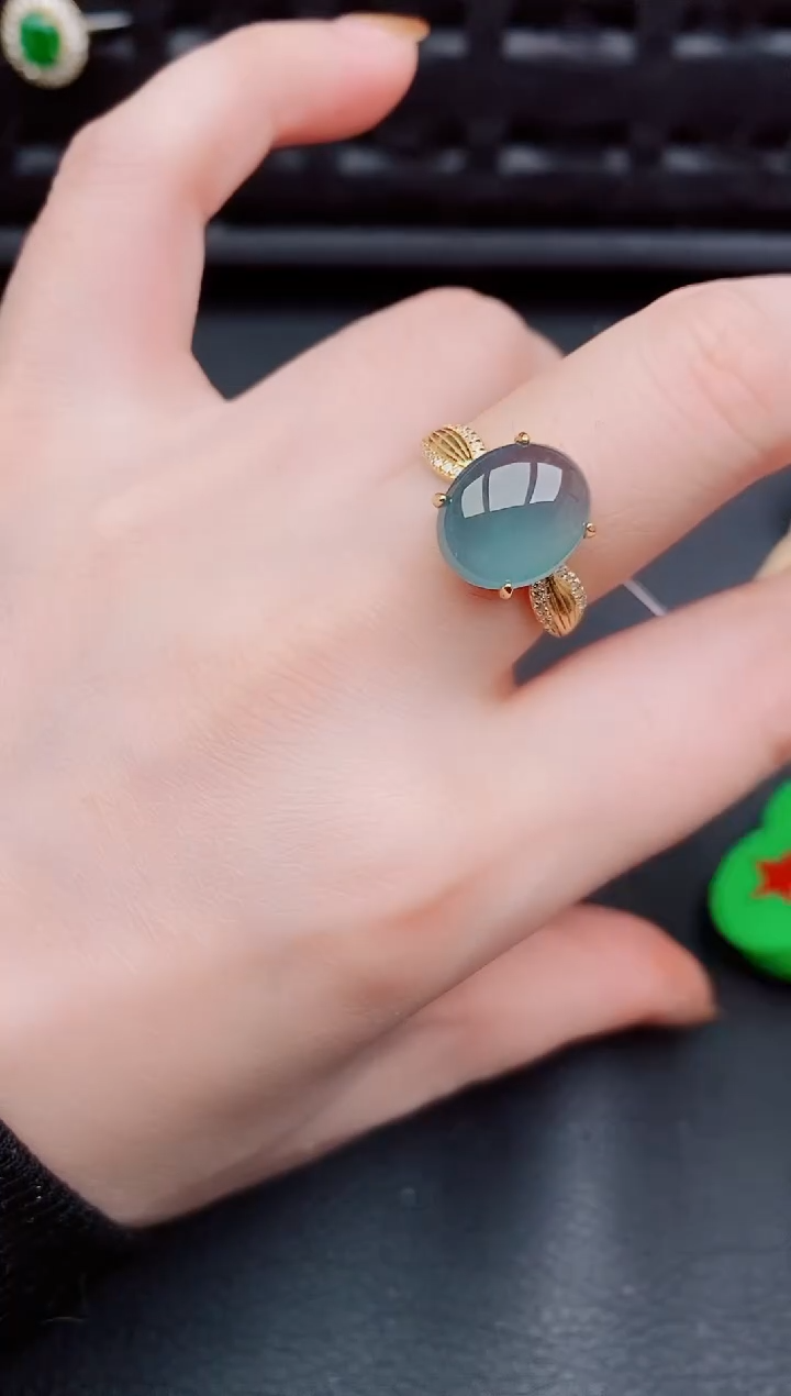 【闪购商品】翡翠戒指银S925镶嵌天然a货翡翠377