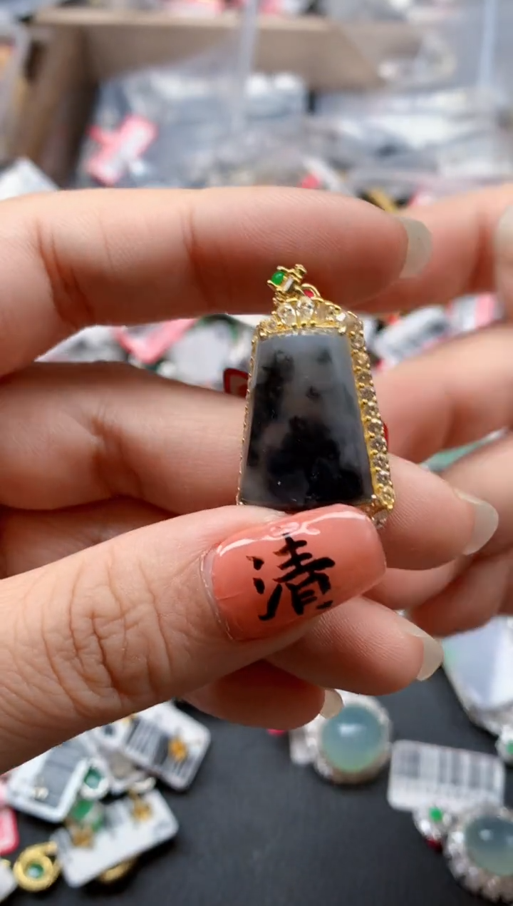 银S925镶嵌戒指翡翠天然A货缅甸翡翠