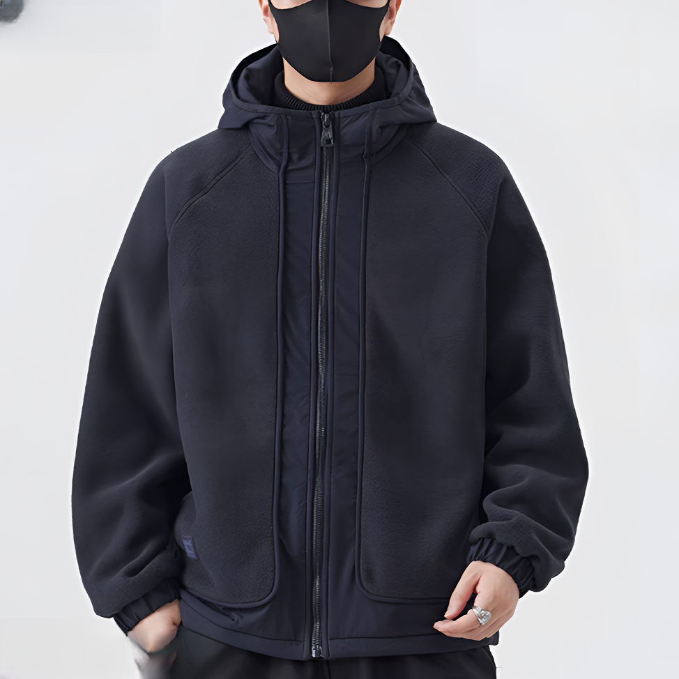 《棉服》双面摇粒绒连帽外套男士秋冬季加绒夹克冬装棉衣服