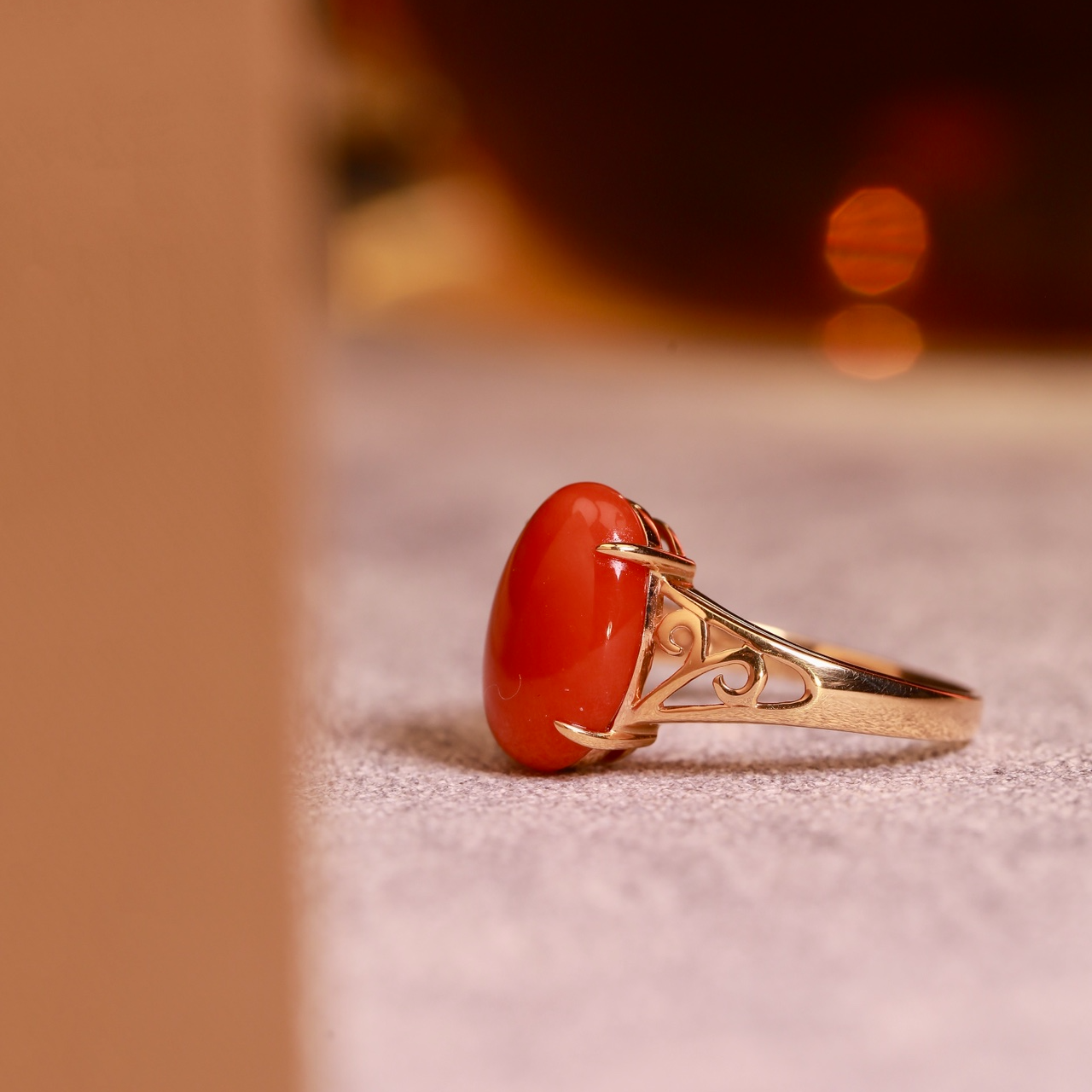 上品传承18k金天然珊瑚戒指