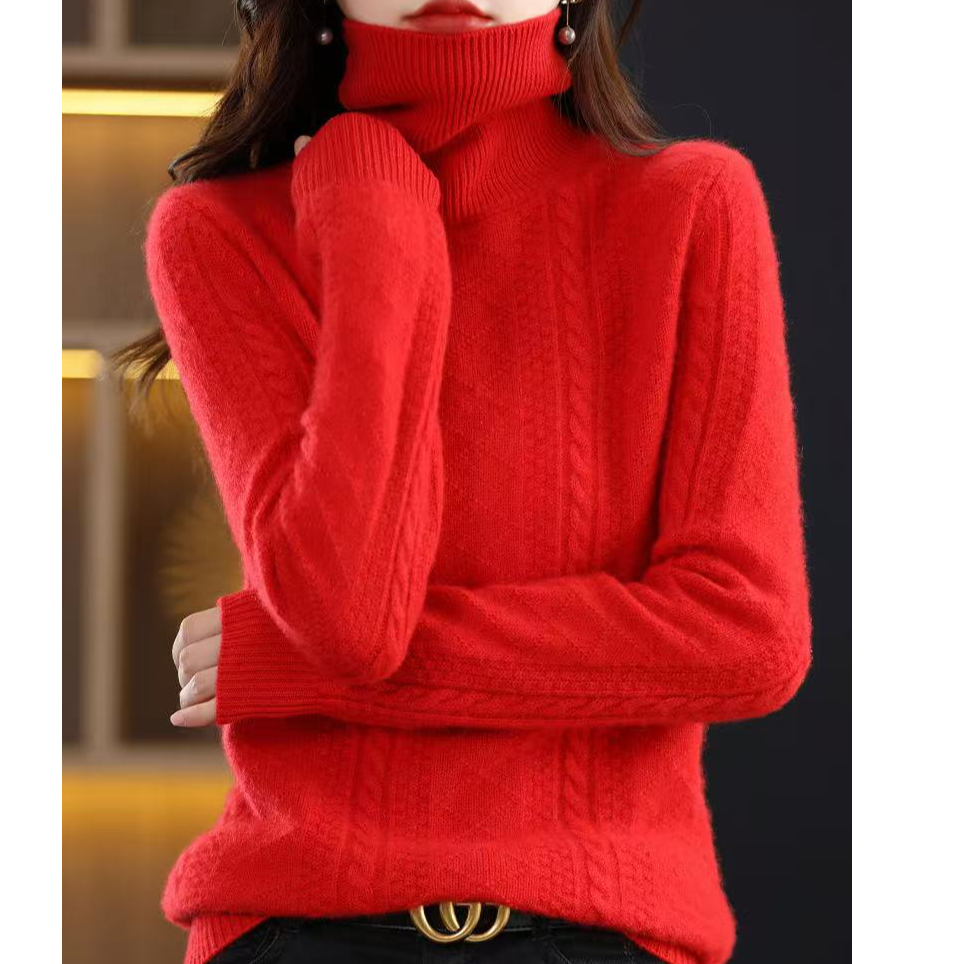  涵玖玥【100羊毛】高领可两翻领厚款麻花工艺上衣Zm07-803