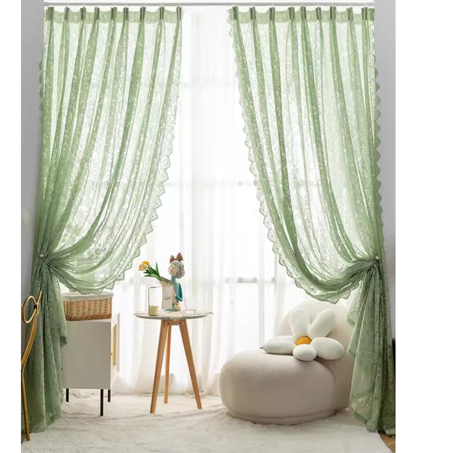 【挂钩+帘头款】法式凤尾花蕾丝钉珠立体质感纱帘门帘隔断帘