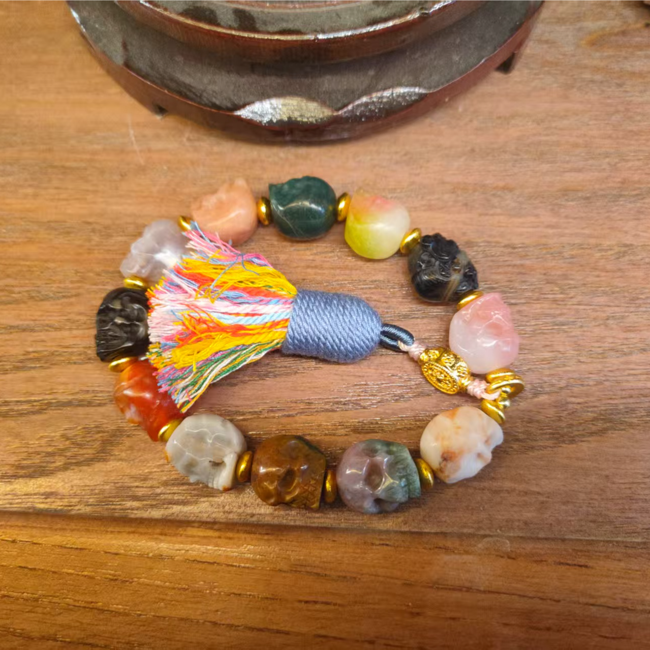 非金属布艺手链 多色多宝雕刻件手串