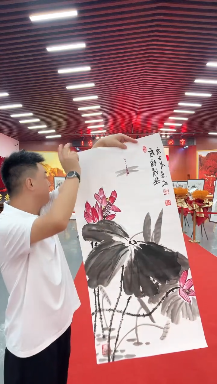 绘画荷塘雅趣—三尺手绘画芯（100*50）