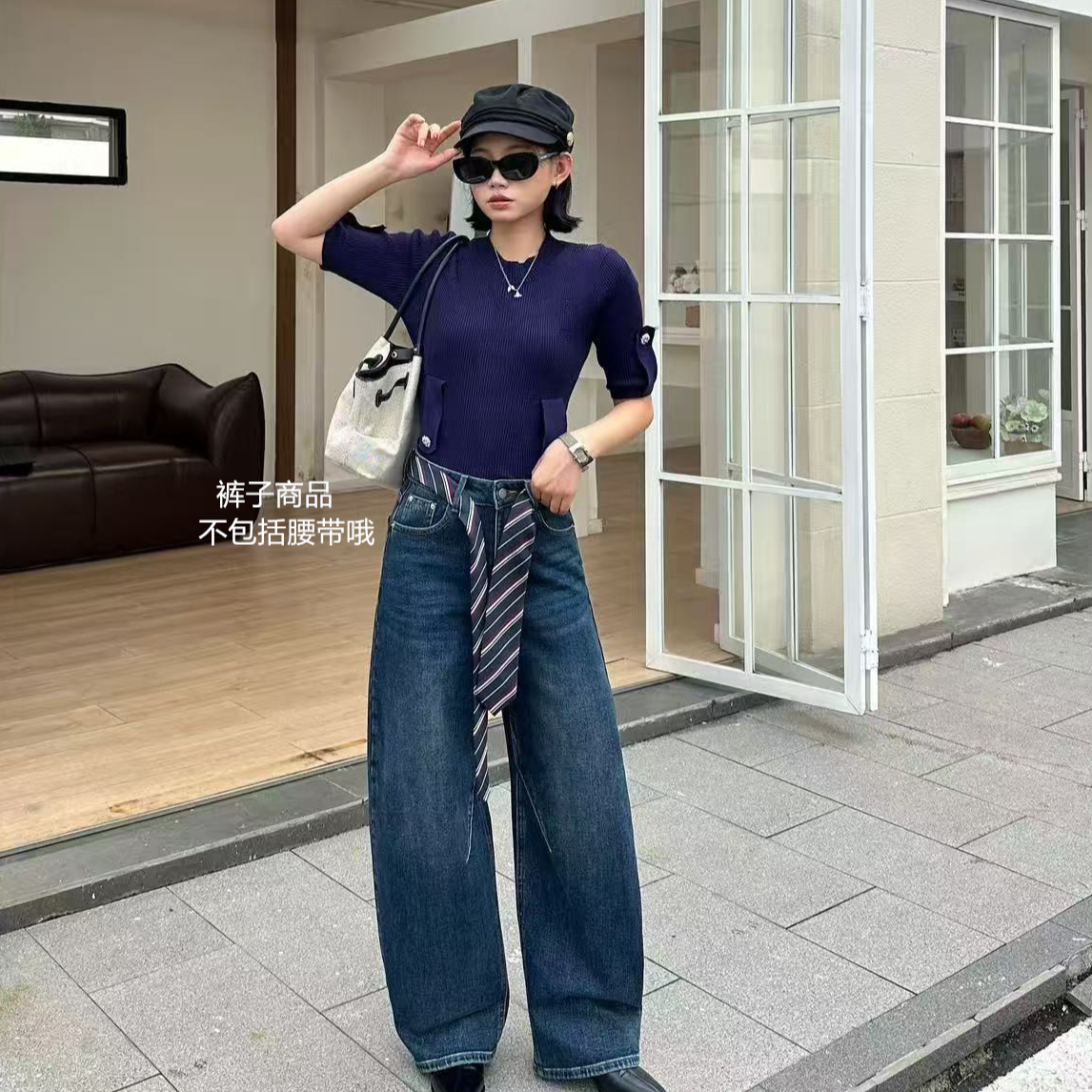 【柠檬】2025早秋新款弯刀牛仔女裤#2520#