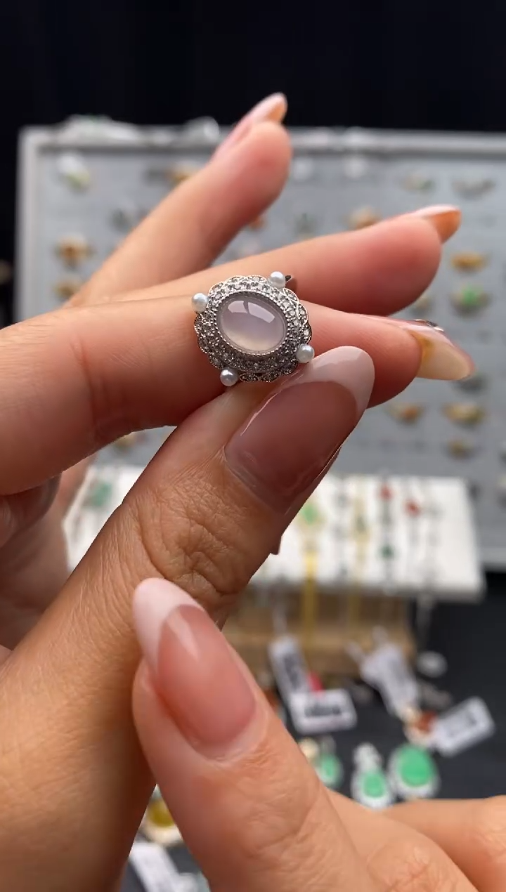 银S925镶嵌戒指翡翠星*?天然A货翡翠