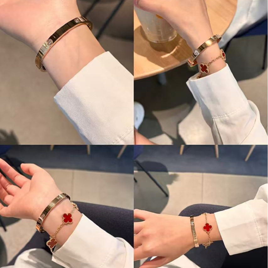 手镯 #沐南专享#002一字横光面 四钻手镯轻奢百搭款时尚经典