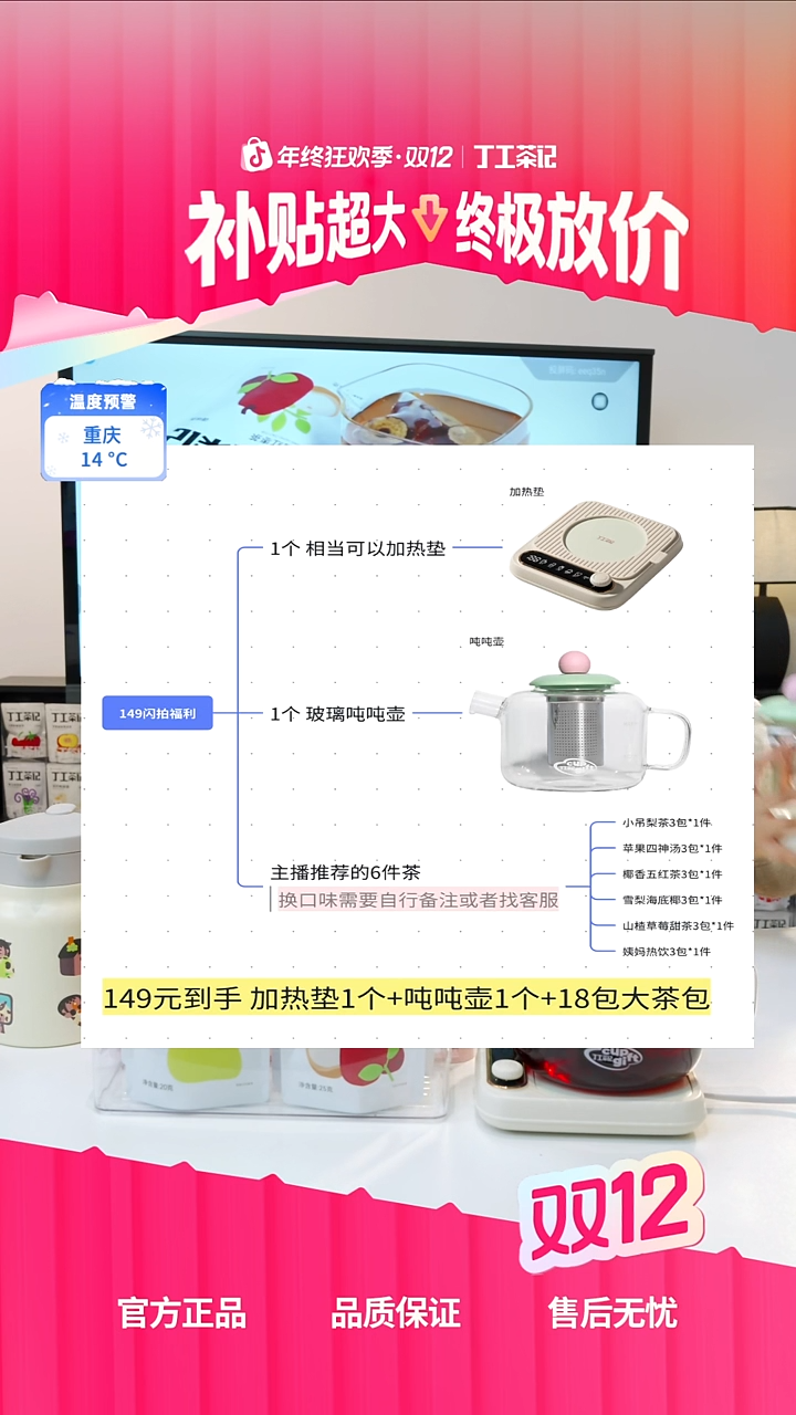 高硼硅玻璃吨吨壶+加热垫+6件（18包）茶