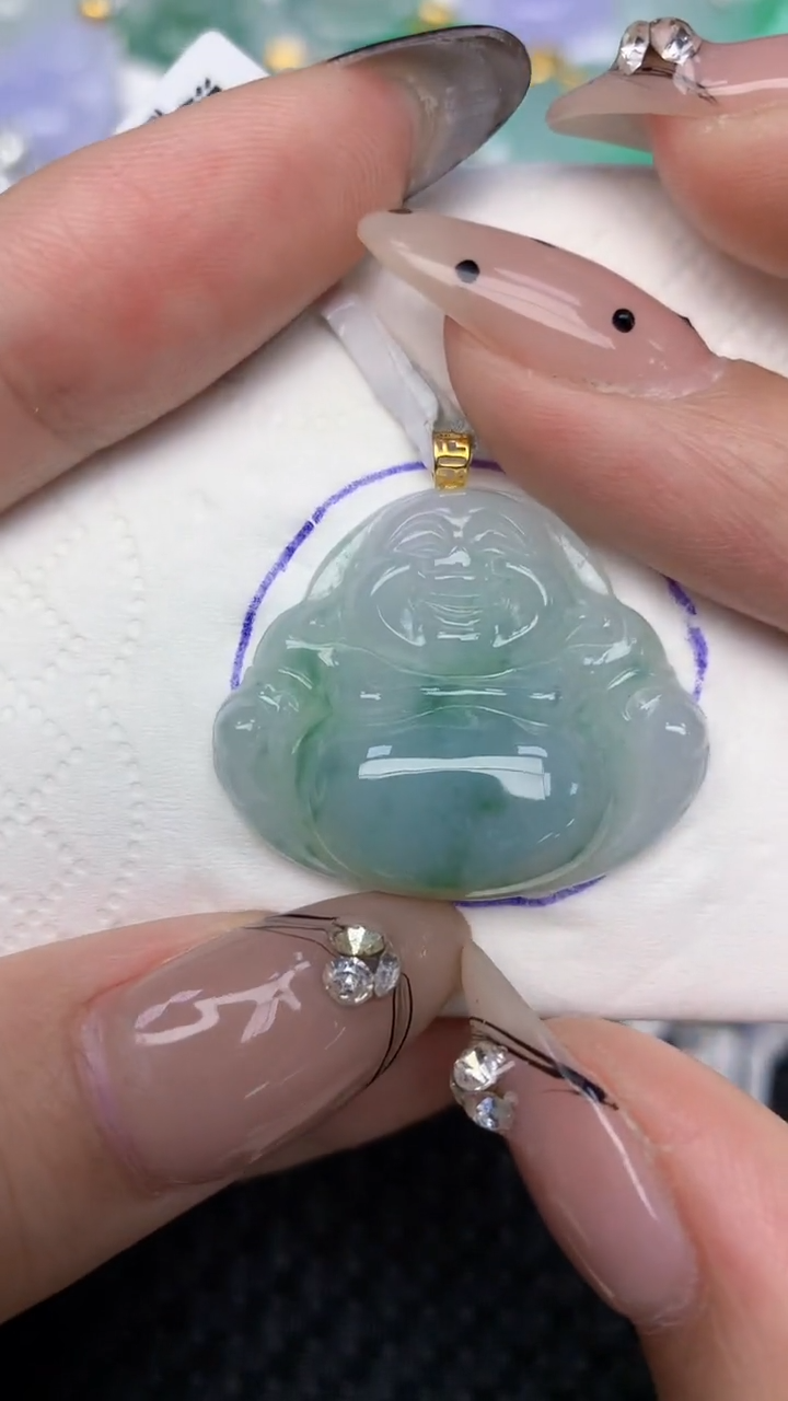 颈饰18K金镶嵌翡翠天然缅甸翡翠a货百元以上9元证书费自理