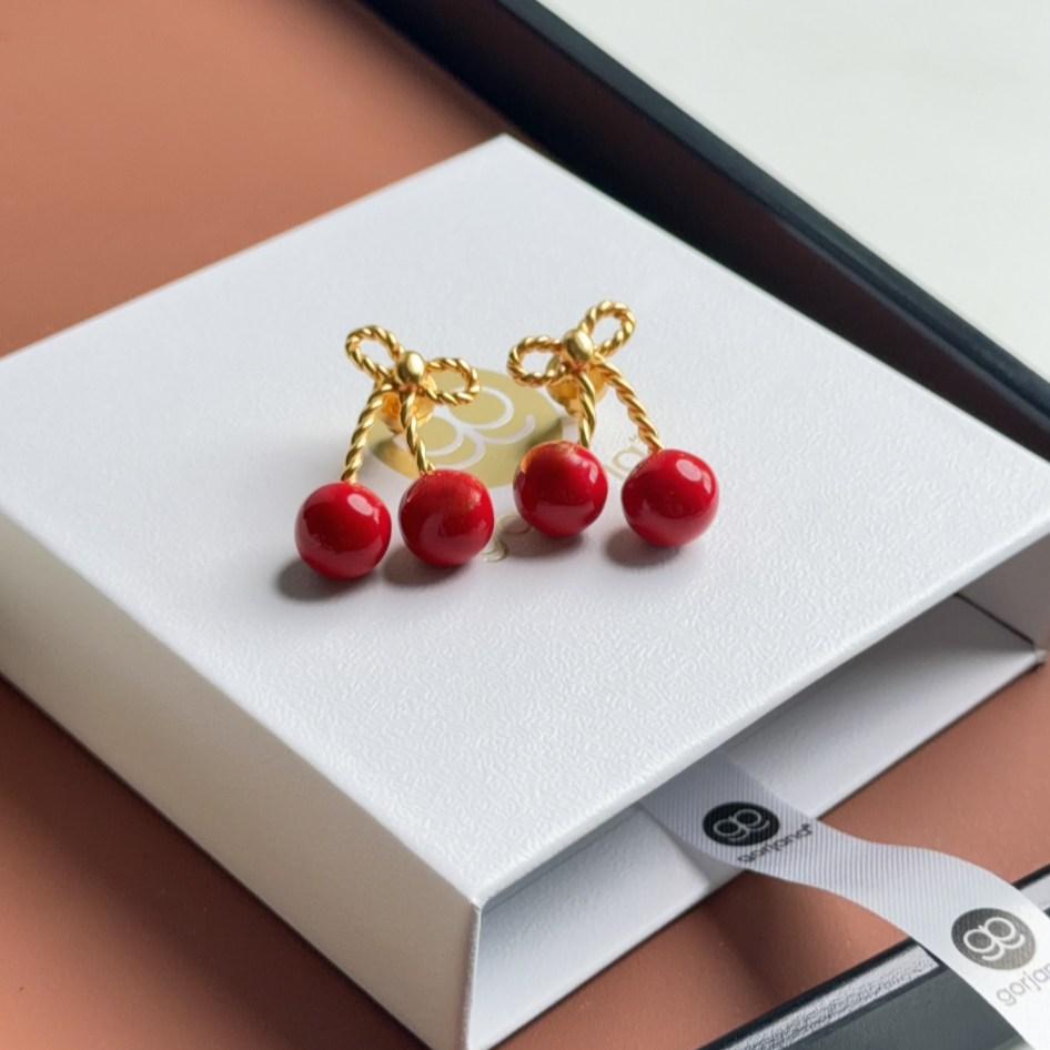 铜合金树脂耳饰 超嫂同款红樱桃耳饰 时尚铜合金树脂耳饰