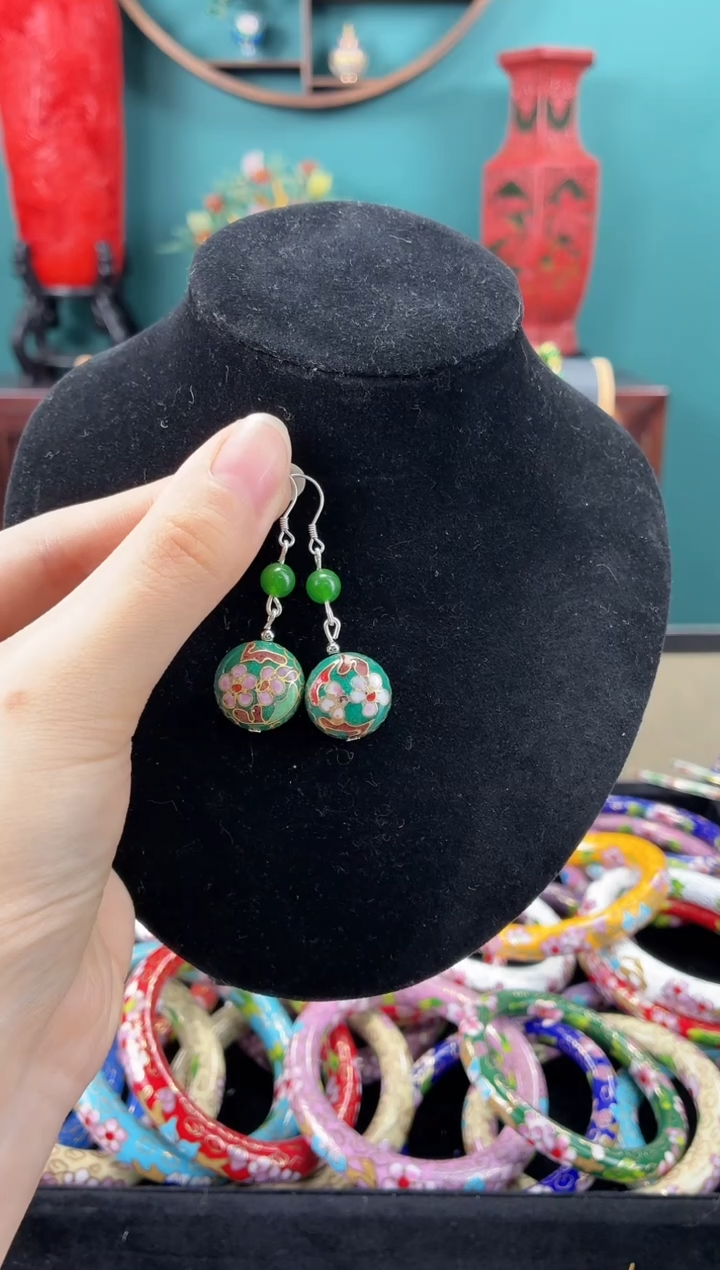 景泰蓝扁珠子耳环