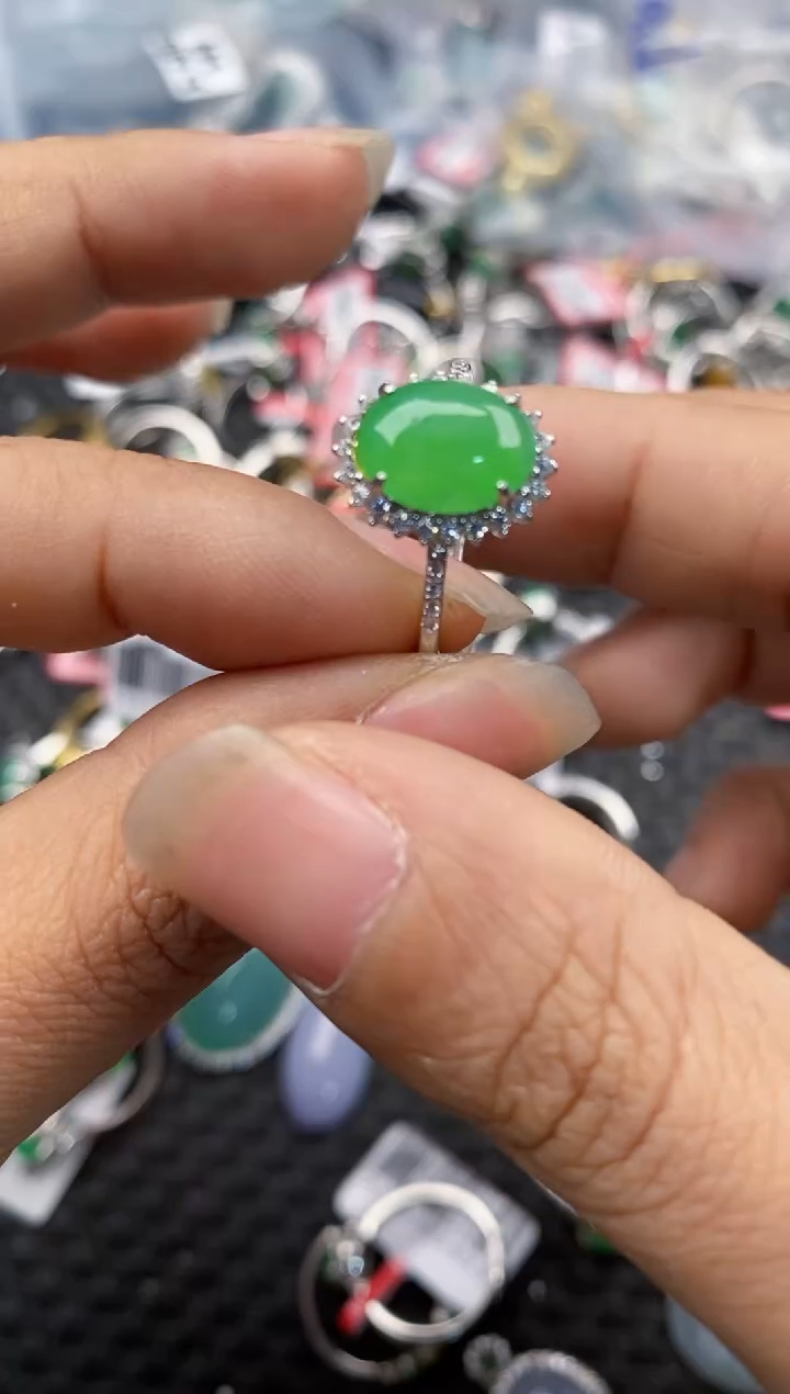 银S925镶嵌戒指翡翠88--2