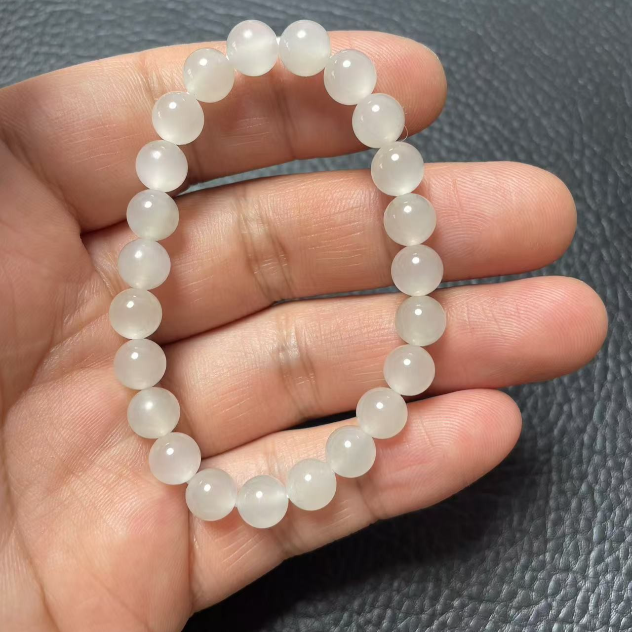 天然和田玉精品高冰白猫眼手串女士圆珠手链送礼带证书