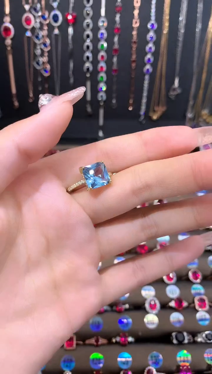 蓝宝石戒指银S925镶嵌金色