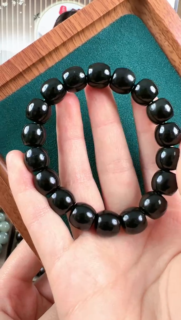 【闪购商品】和田玉手链未镶嵌新疆和田玉黑油青苹果珠手串12