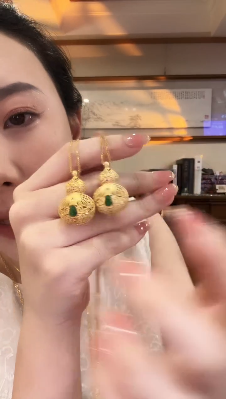 颈饰银S925镀金镶嵌翡翠国风多样性发其一