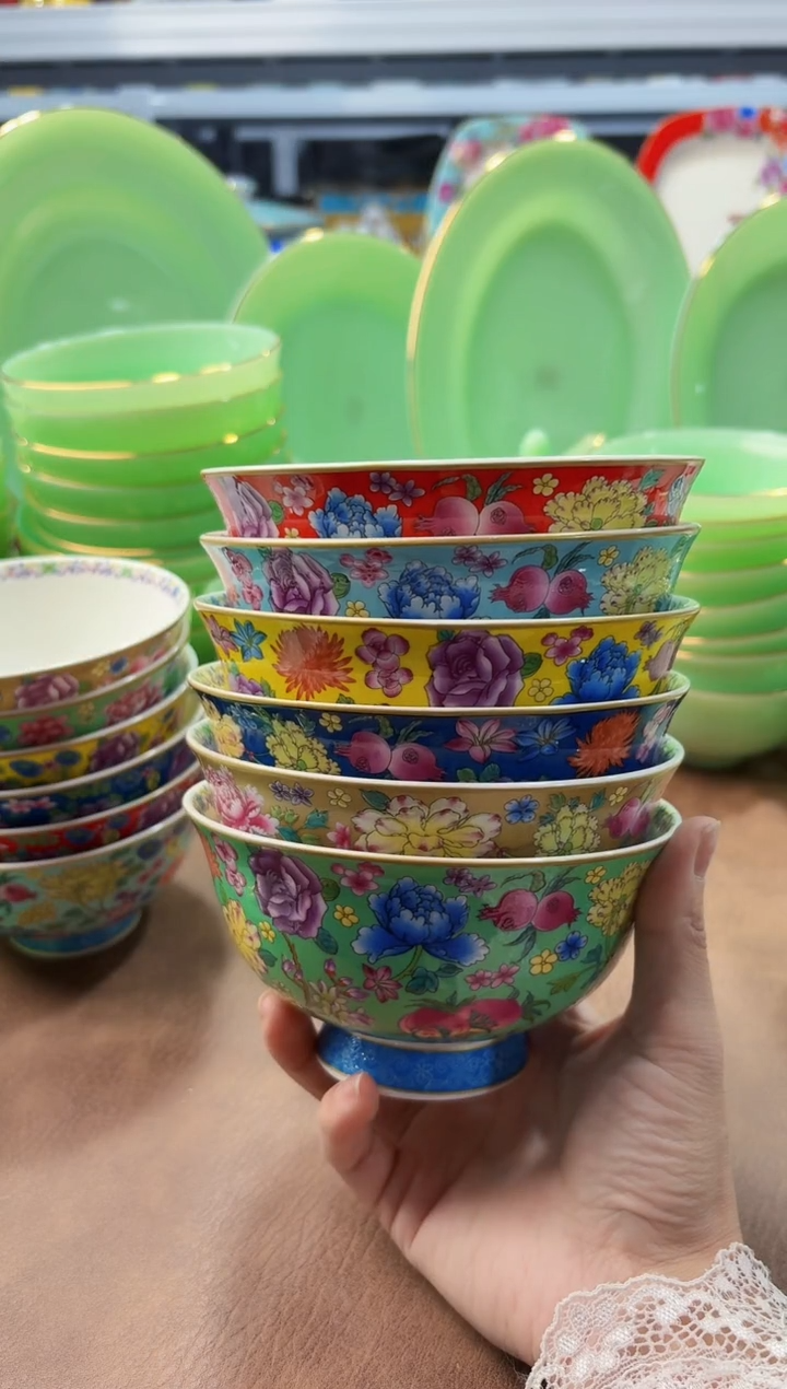 珐琅5英寸饭碗6个景德镇陶瓷