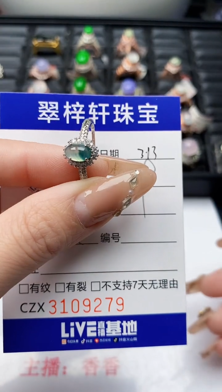 【闪购商品】翡翠银S925镶嵌戒指9279