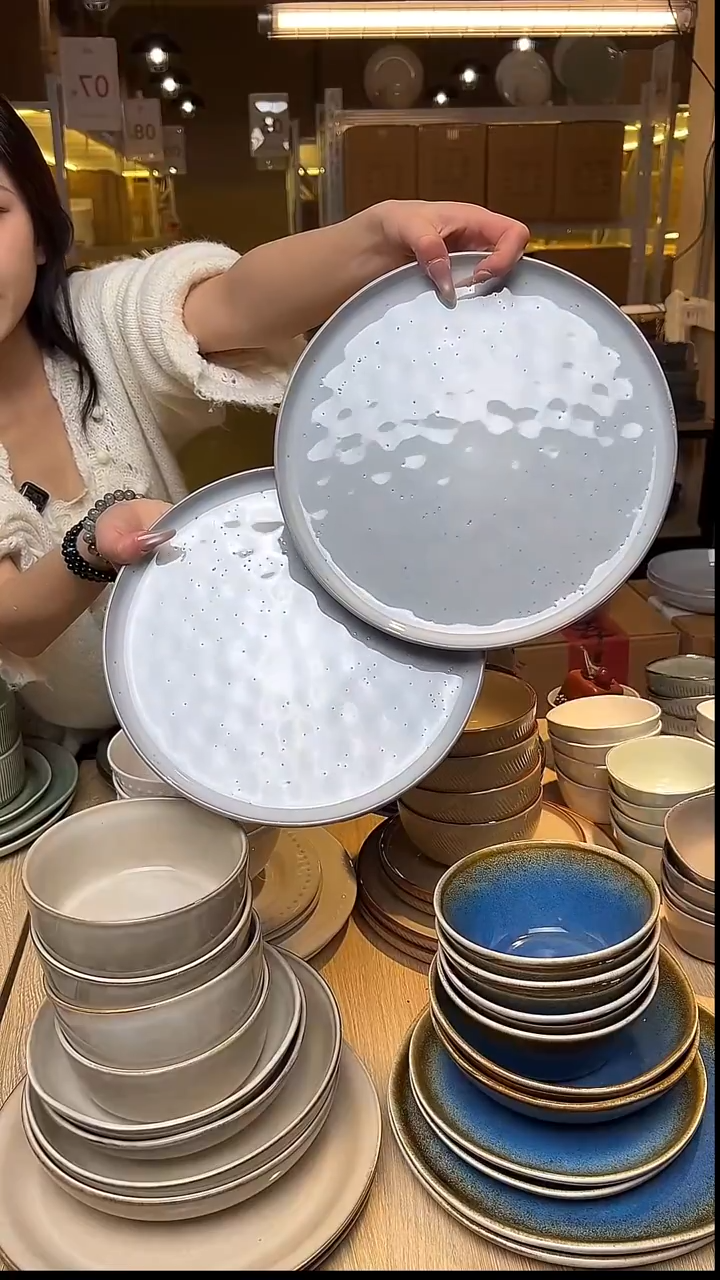 瓷137外贸尾货窑变釉下彩默外微瑕（水波纹8件套）