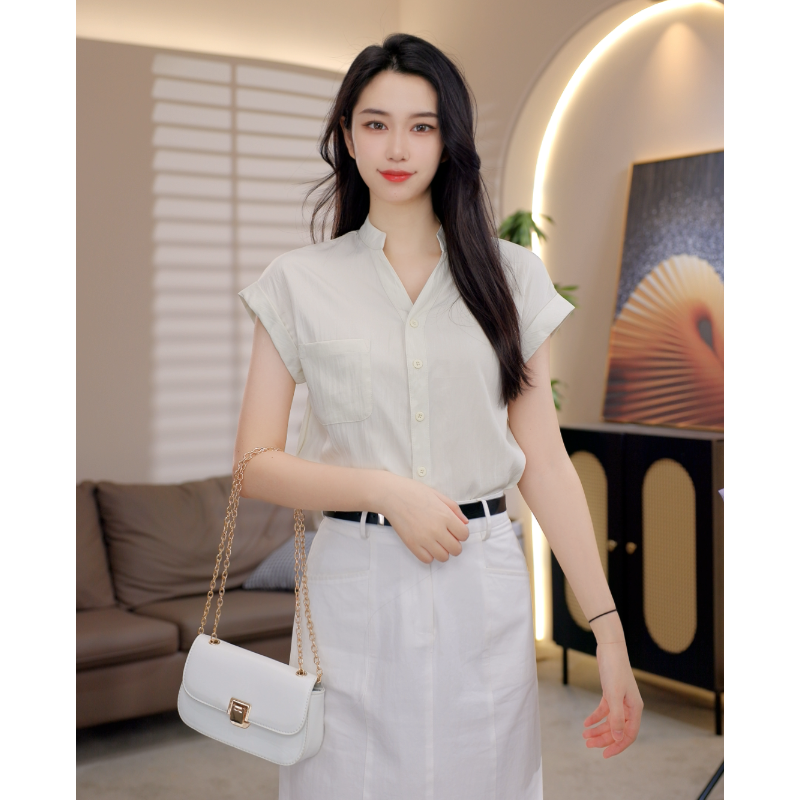 QH80517气质夏季新款设计感别致绝美韩版时尚休闲衬衫