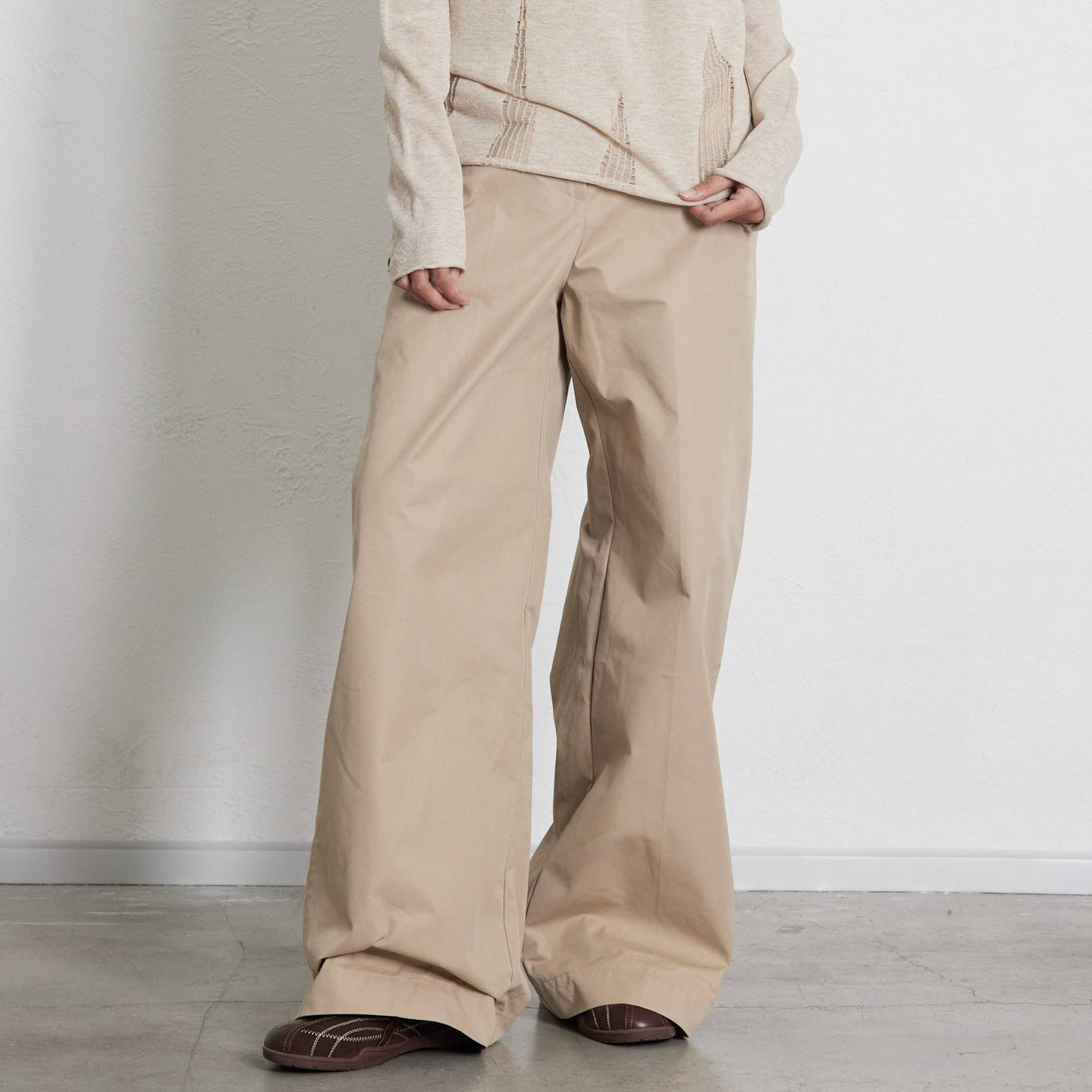 挺阔卡其阔腿长裤