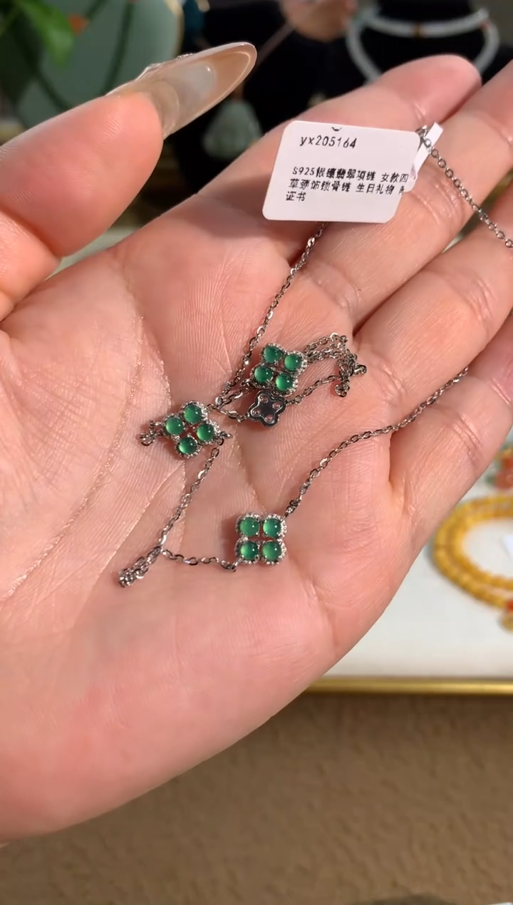 【闪购商品】翡翠颈饰银S925镶嵌翡翠项链cs