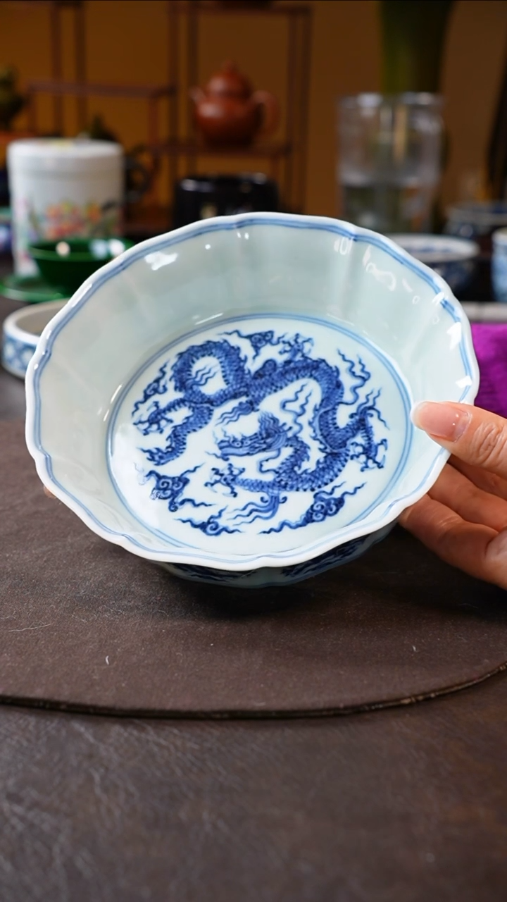 【闪购商品】青花团龙葵口洗龙纹