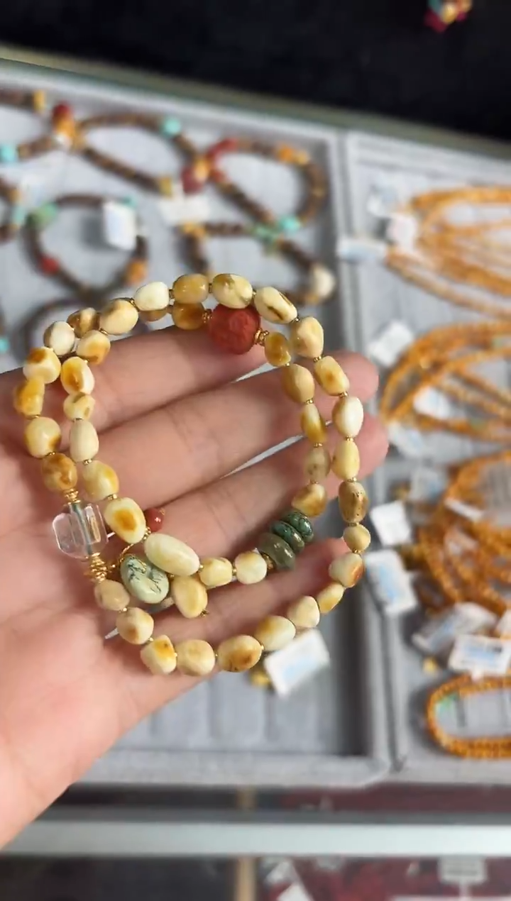 蜜蜡颈饰未镶嵌多样性发一件设计款    双圈