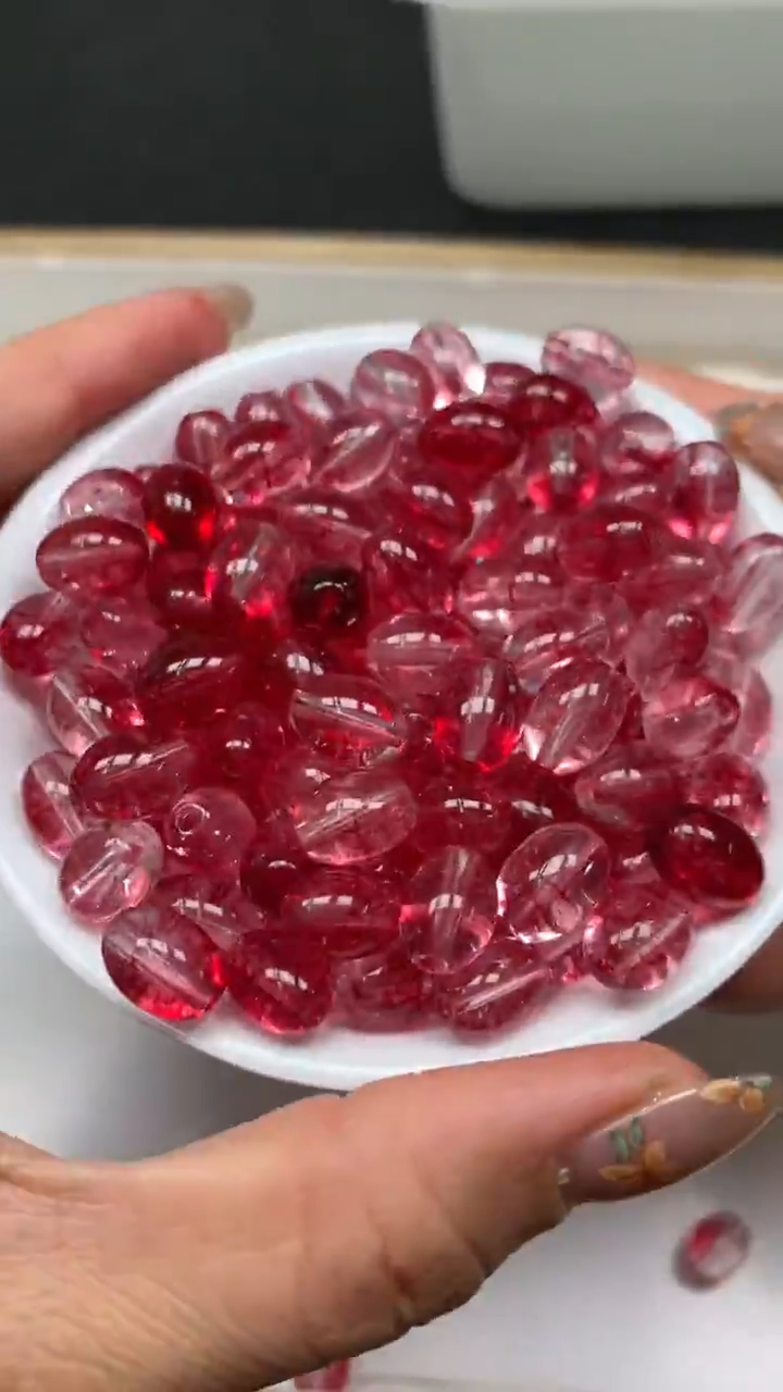 未镶嵌珠宝半成品水晶D669 红幽灵米珠10*8mm10个6.8元