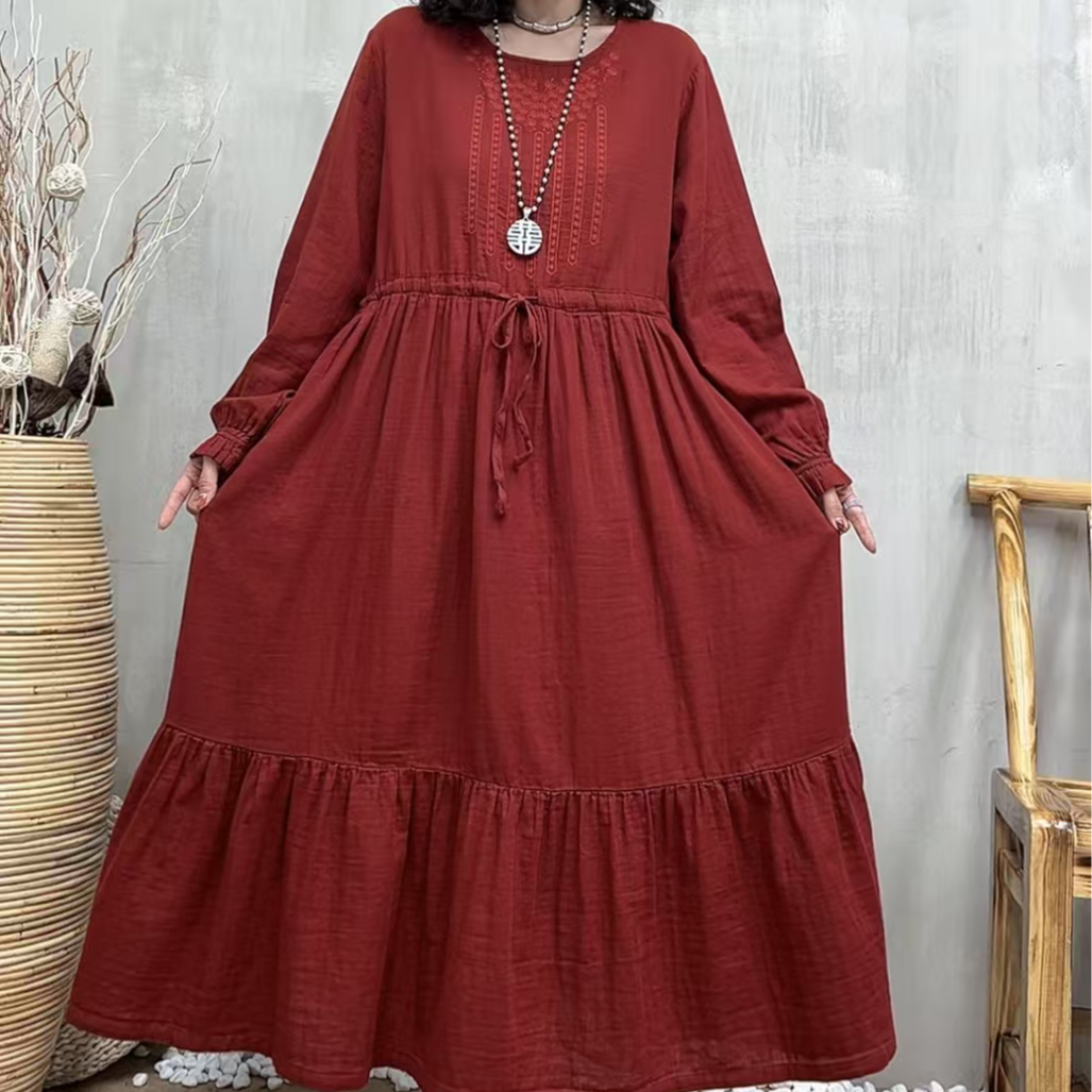 12232新款春秋优雅减龄宽松显瘦大气长袖连衣裙