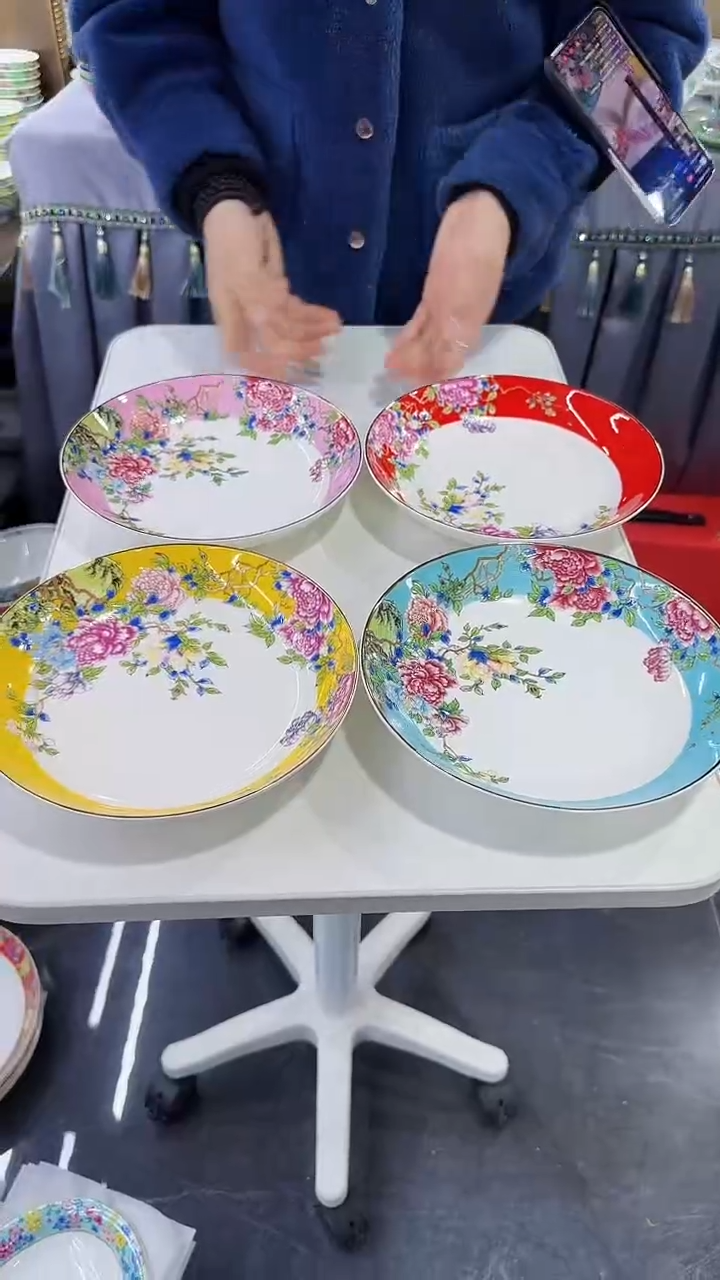 【闪购商品】瓷片8英寸 景德镇花口盘混色4个秦坊  