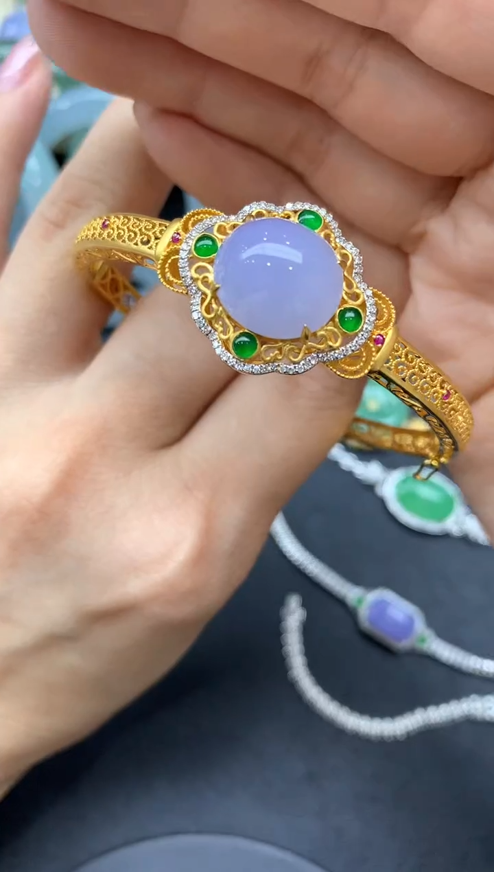 【闪购商品】翡翠手镯18K金镶嵌487-中国好珍宝