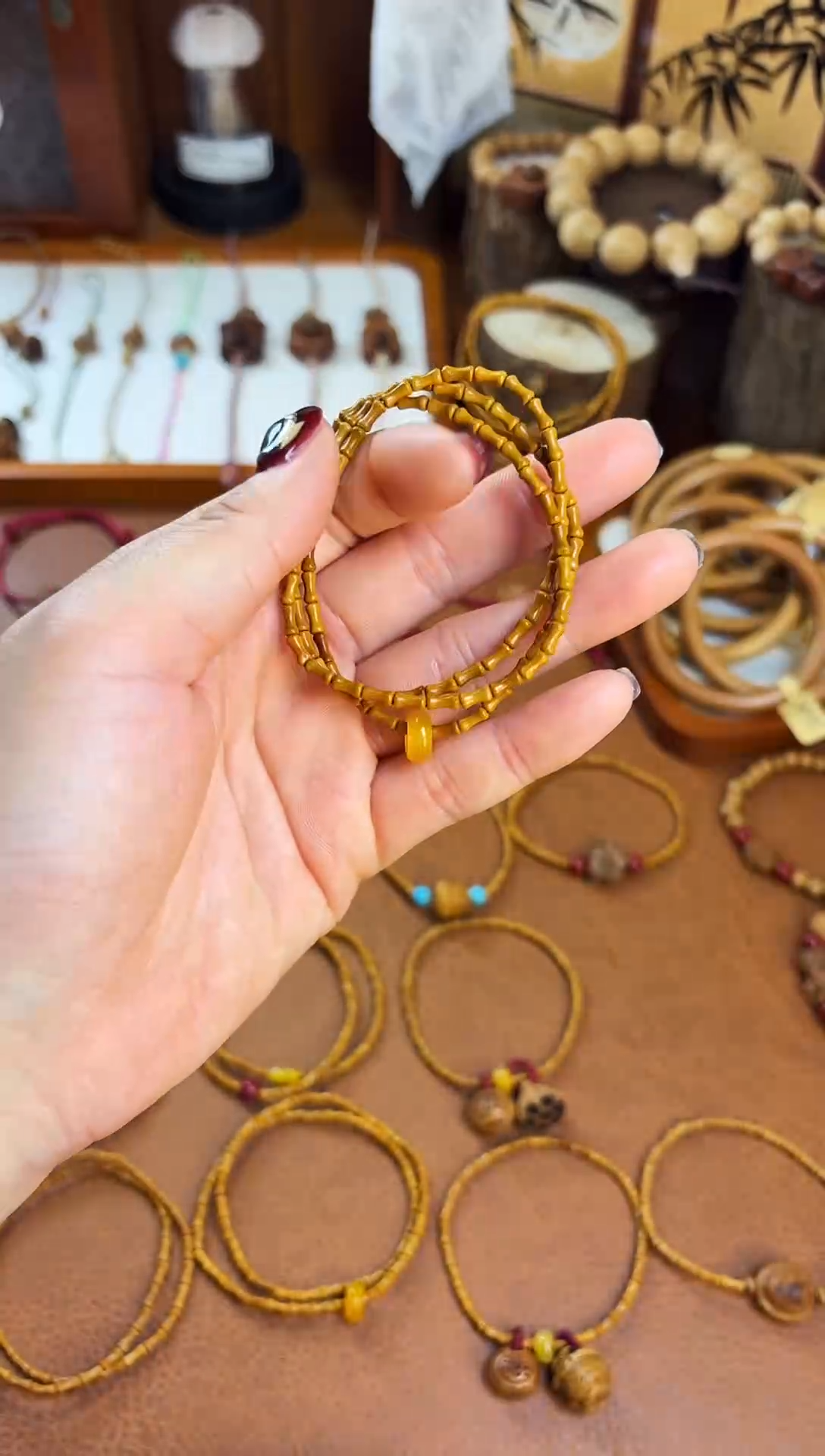 手串桃核竹节三圈黄跑环