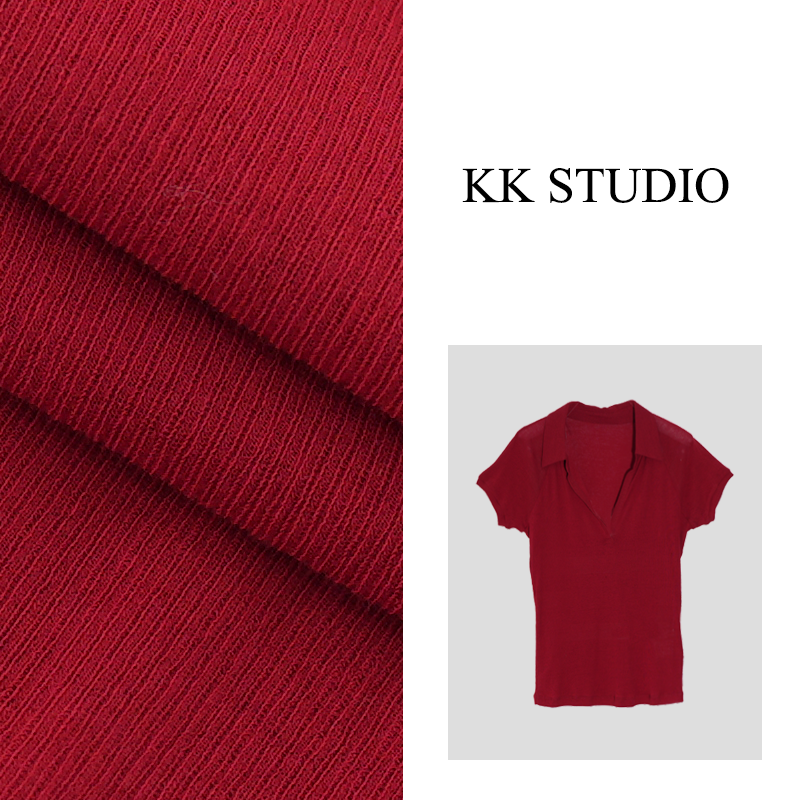 淇老板KK Studio新款夏季简约高捻棉V领POLO短袖T恤显瘦轻薄8916