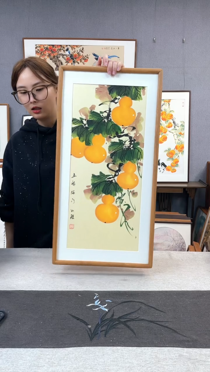 【闪购商品】国画孙颖-纯手绘带框作品-35*68-葫芦