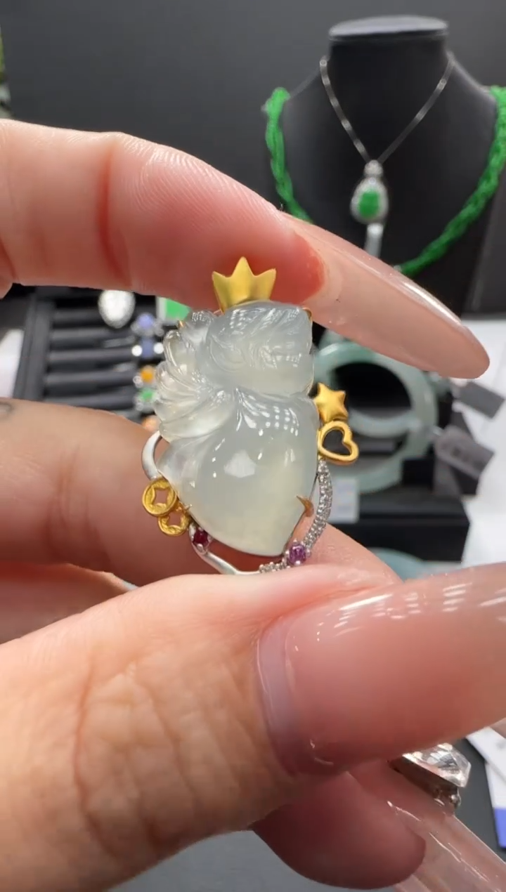 吊坠(不含链)18K金镶嵌翡翠翡翠吊坠