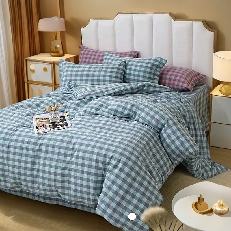 简约100%纯棉学生宿舍水洗棉四件套床单床上用品格子新疆包邮亲肤