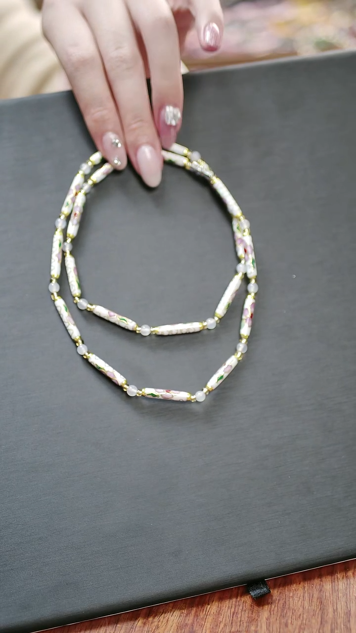 露**曼非遗 景泰蓝竹节项链 白色