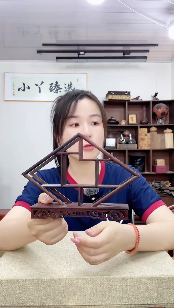 乌木类端景台352大红酸枝博古架菱形