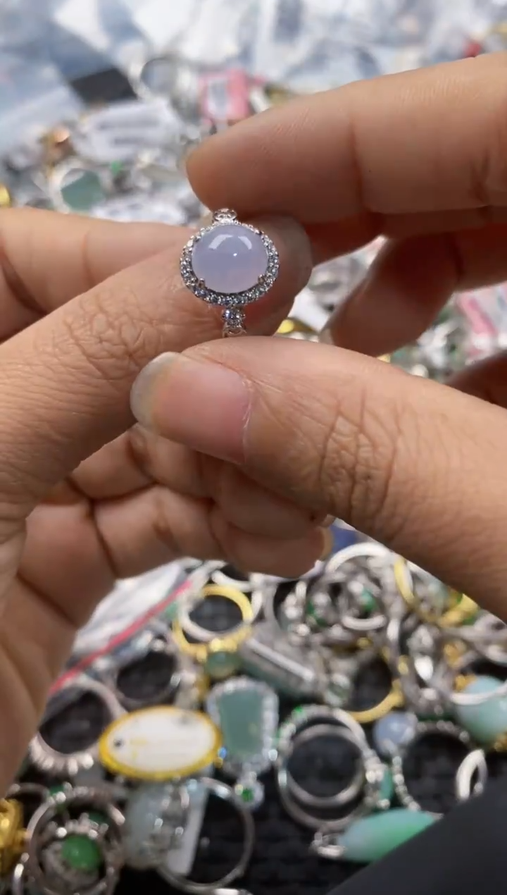 银S925镶嵌戒指翡翠666---1