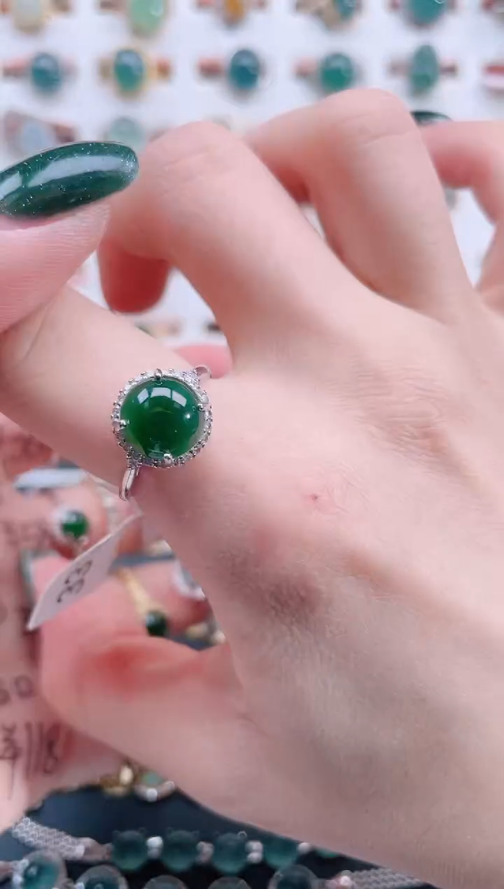 银S925镶嵌戒指翡翠天然翡翠