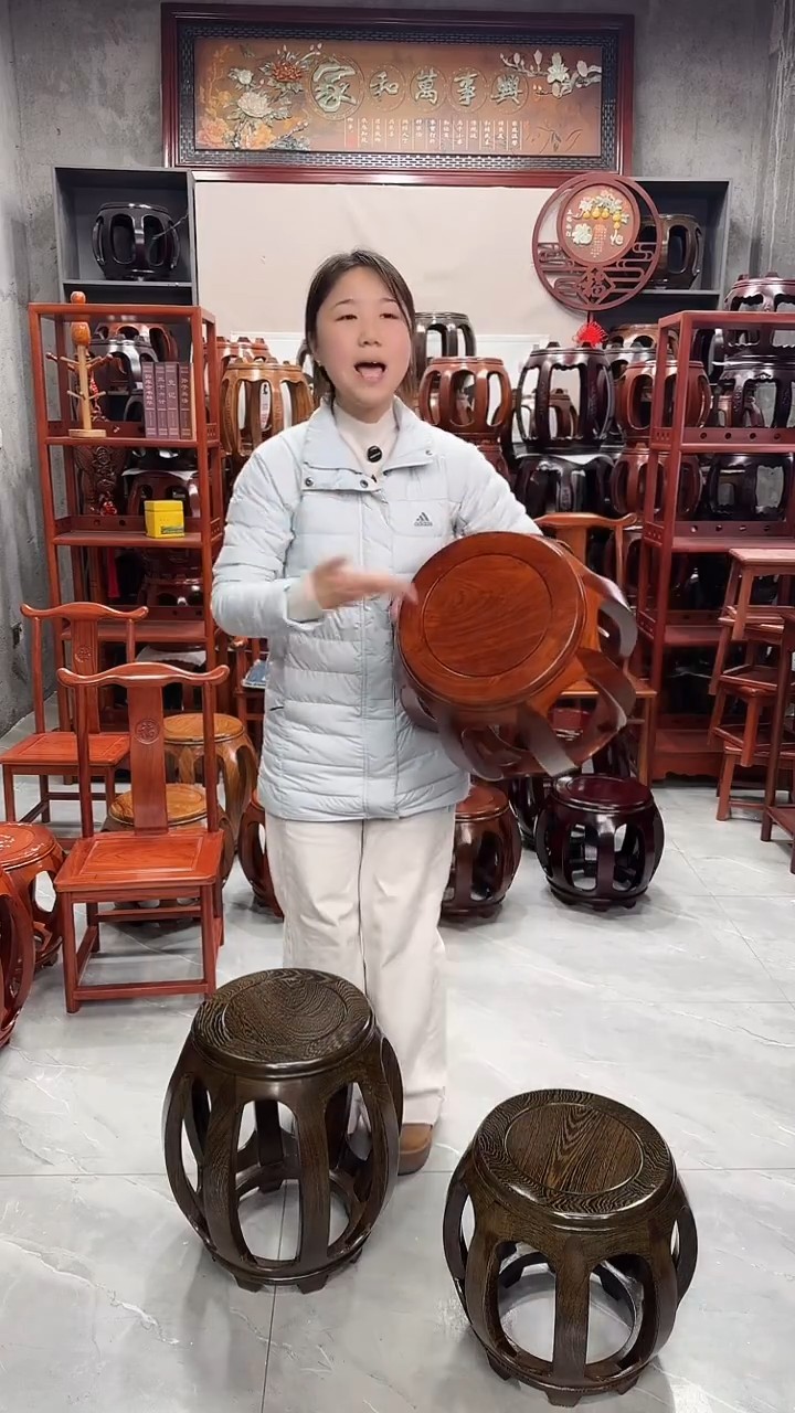 花梨木类家具花梨色大号鼓凳一对（两条）