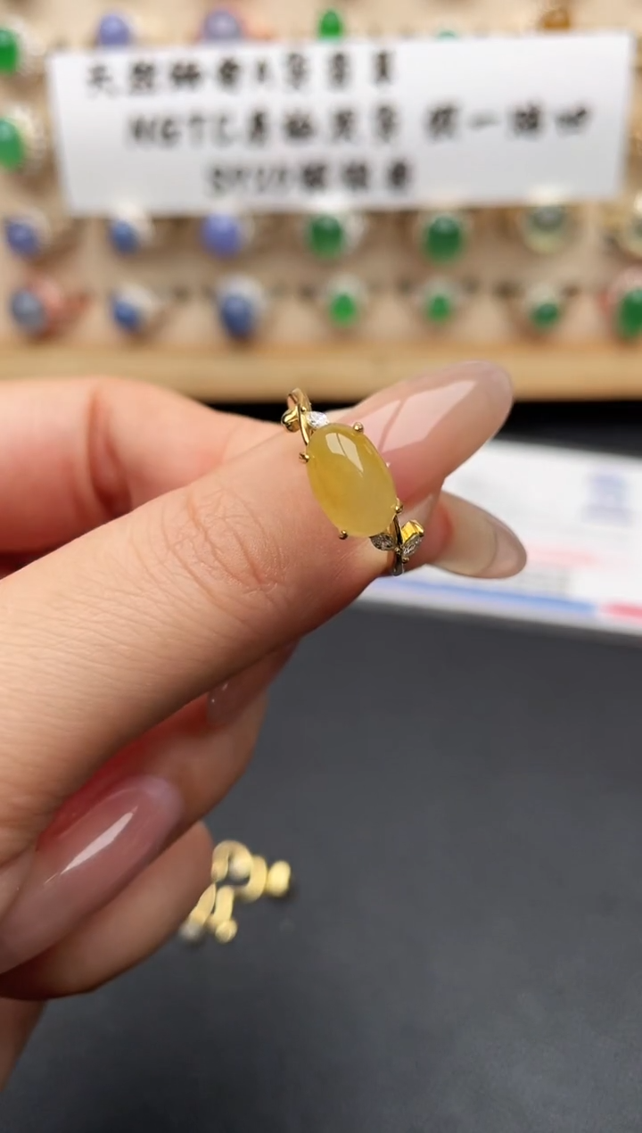 银S925镶嵌戒指翡翠一物一证一礼盒