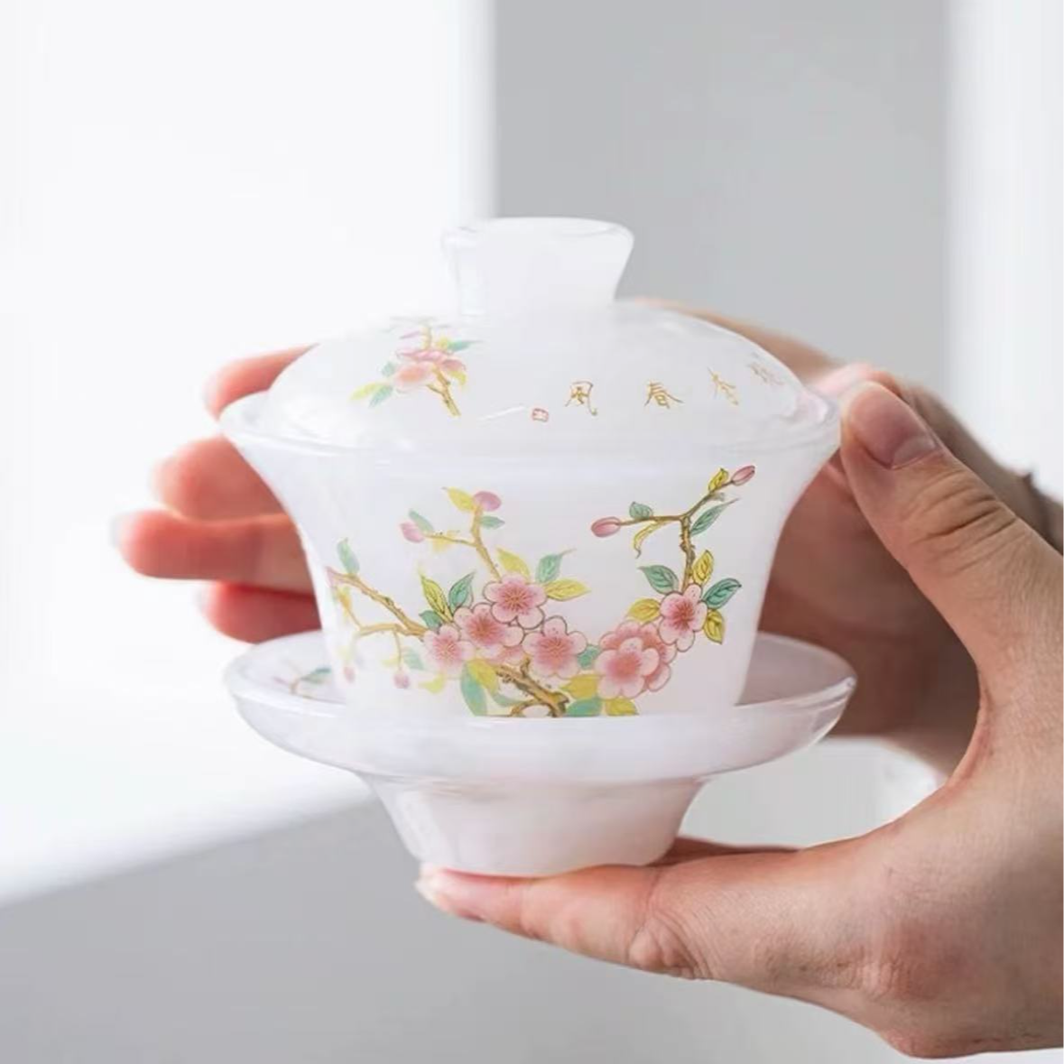 桃李春风琉璃盖碗E63