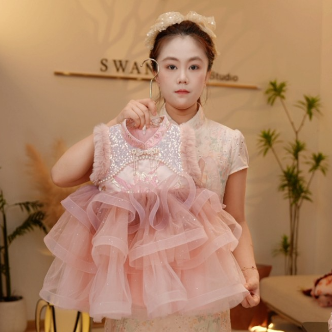 【现货】【Y.g6720】新款女宝加厚网纱背心裙加厚套装秋冬儿童气质