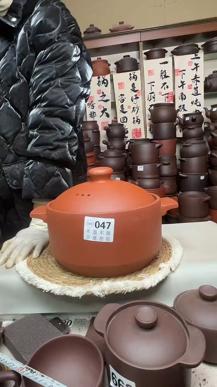 宜兴紫砂微瑕3.5升筒锅朱泥047