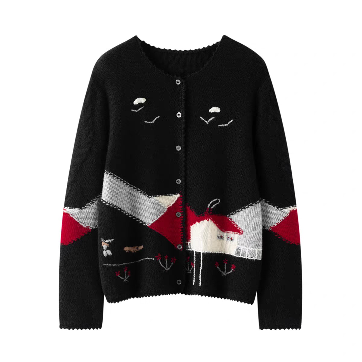 【小房子】重工刺绣花卉山羊绒针织开衫圆领毛衣外套9446